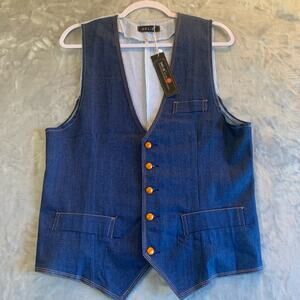 Delie Denim Vest Womens XXL Button Down Blue Striped Lined Jean Waistcoat (0323)